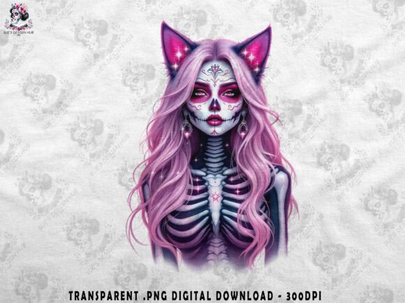 Download Pink Neon Sugar Skull Cat Girl - Skull Collection