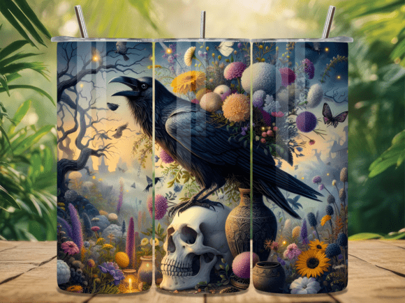 Download Gothic Spooky Raven Skull Tumbler Wrap - Skull Collection