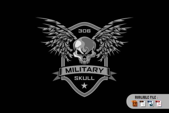 Download Military Shield Skull in Vintage Style - Skull Collection
