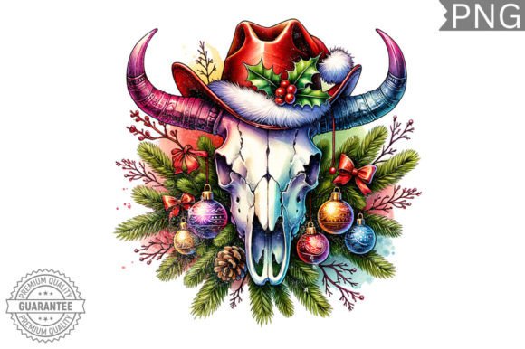 Download Christmas Cow Skull Sublimation Design - Skull Collection
