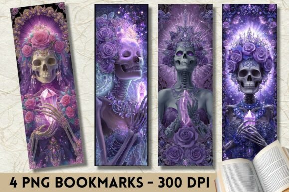 Download Gothic Skull Crystal Rose Dark Bookmark - Skull Collection