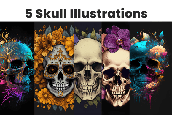 Download 5 AI-Generated Skull Art Illustrations - Skull Collection
