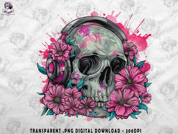 Download Floral Skull with Headphones - Skull Collection