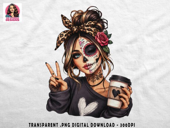 Download Sugar Skull Coffee Girl | Gothic PNG - Skull Collection