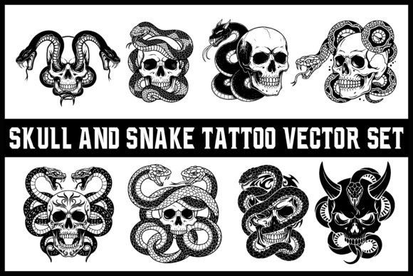 Download Skull and Snake Tattoo Vector Set - Skull Collection