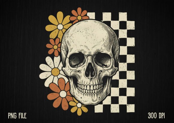 Download Retro Skull Flowers Gothic Aesthetic PNG - Skull Collection
